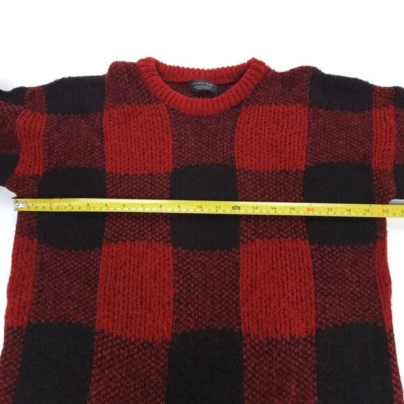 ZARA MAN Mohair Crew Tunic Sweater Red Black Buffalo Check Plaid 90s Grunge Y2k - Picture 4 of 7